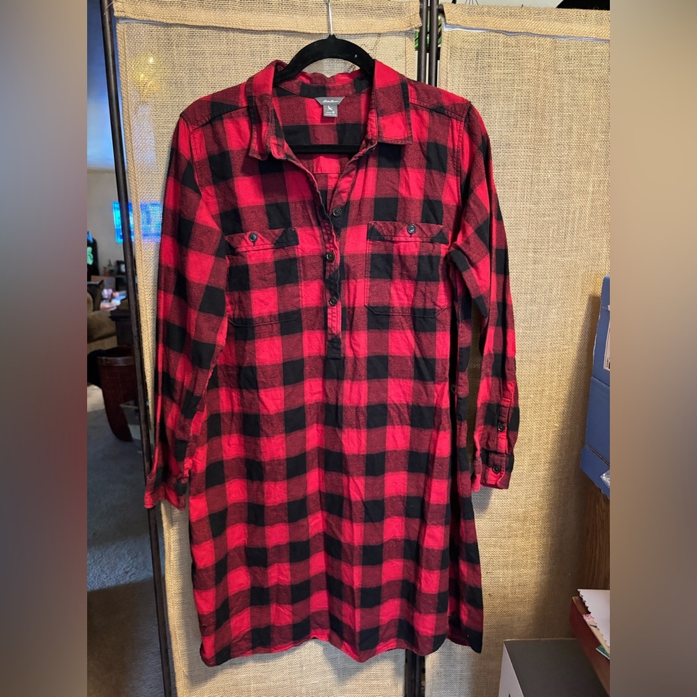 Eddie Bauer Buffalo Plaid Flannel Midi Dress or Night Shirt